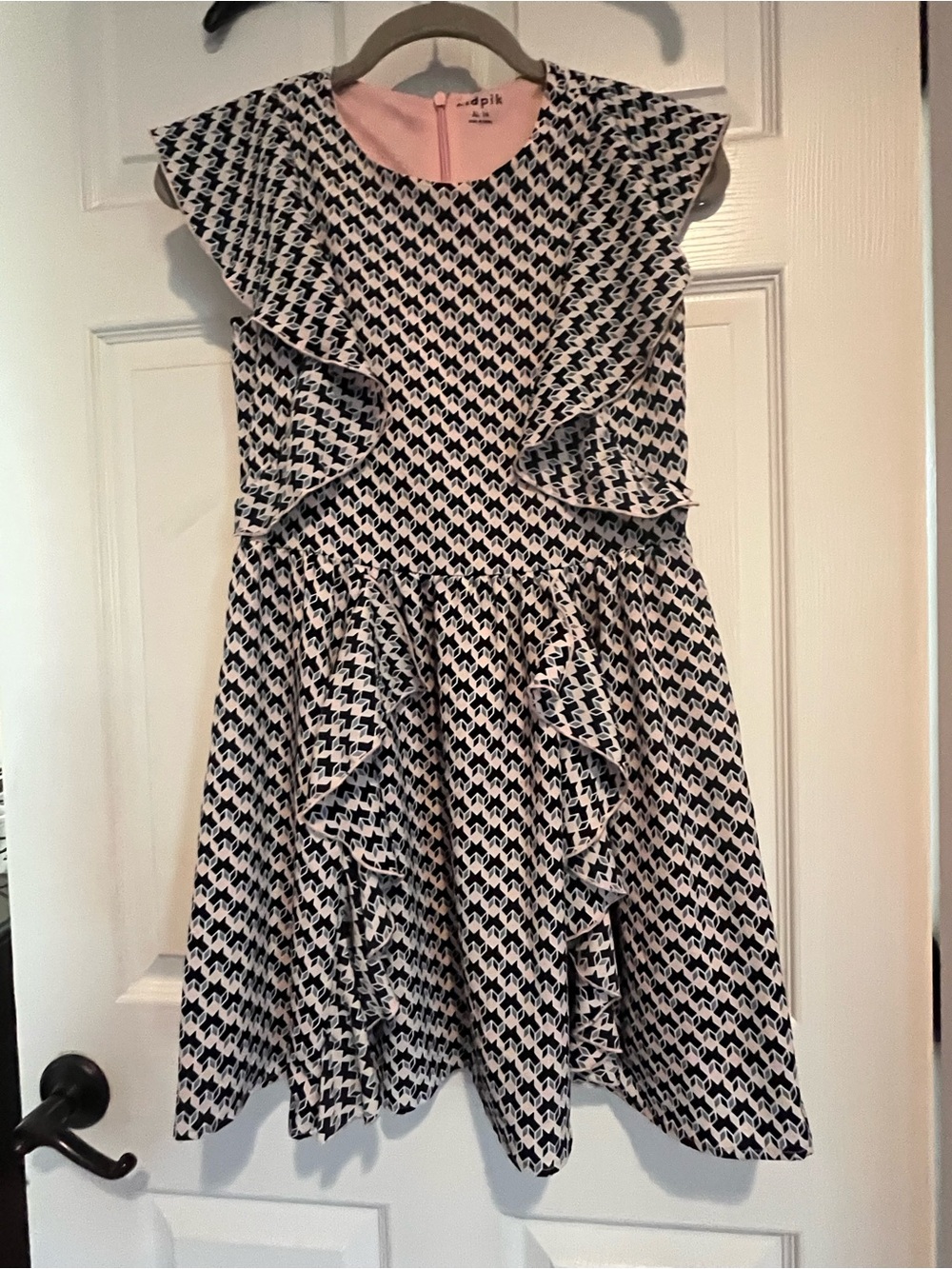 kidpik Pink cute flowy trendy Lined  Pastel Pink & Blue & Black Patterned Dress